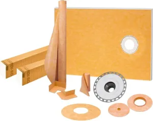 Schluter Kerdi Shower Kit with Shower Tray, Curb, Waterproofing Membrane, Strips and Seals - Complete Waterproofing System for Tiled Showers - ABS Plastic, 38" x 60" Tray Size - KSK9651525SABS