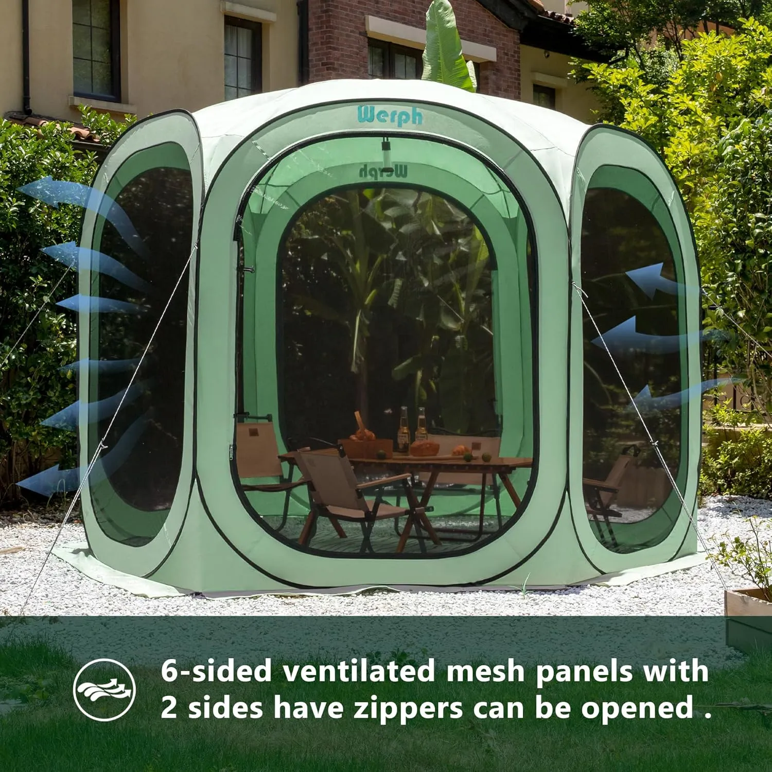 Screen Tent Pop-Up, Portable Tent Canopy with Mesh Mosquito Net, Screen House Room Canopy Shade Screen Tent 10x10 FT with Carry Bag for Patio, Backyard, Sports & Outdoors Activities, Green