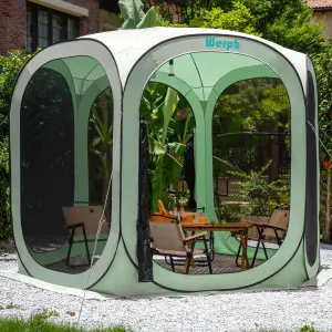Screen Tent Pop-Up, Portable Tent Canopy with Mesh Mosquito Net, Screen House Room Canopy Shade Screen Tent 10x10 FT with Carry Bag for Patio, Backyard, Sports & Outdoors Activities, Green
