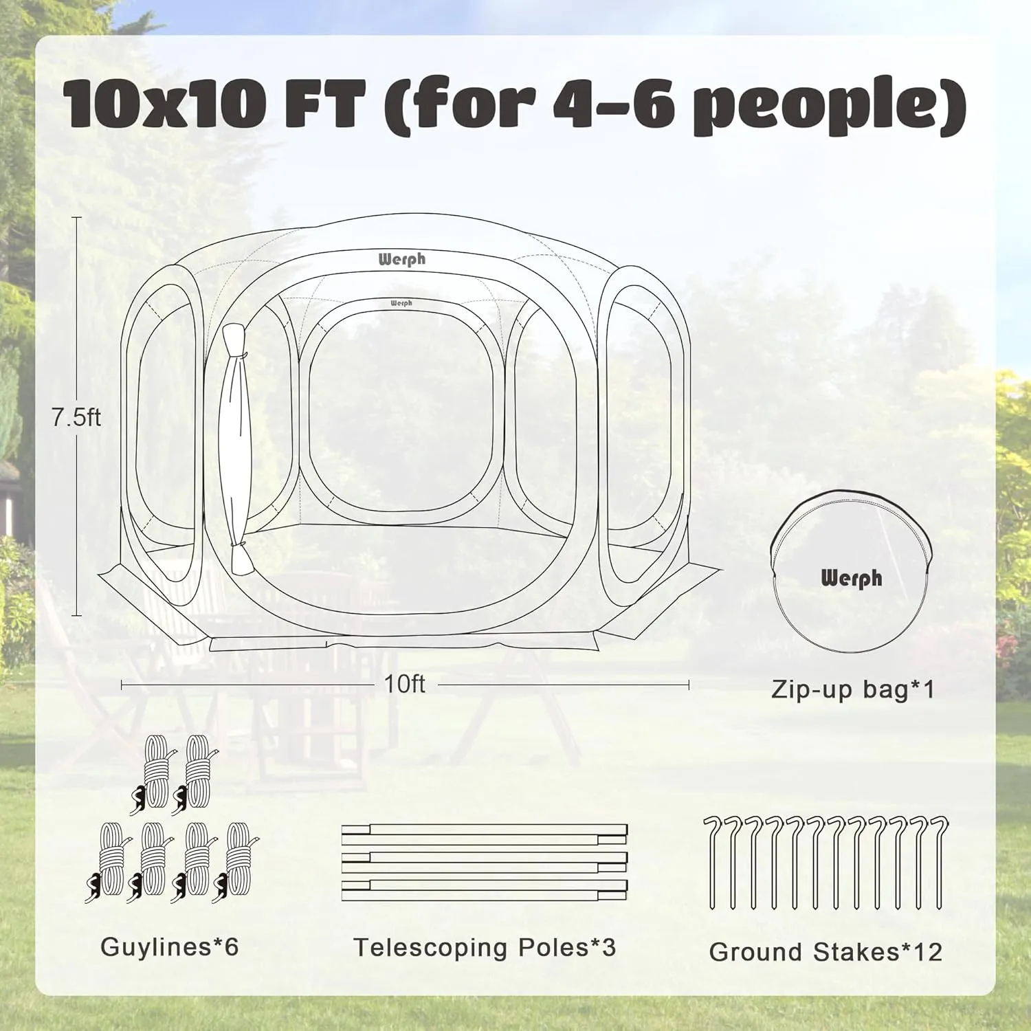 Screen Tent Pop-Up, Portable Tent Canopy with Mesh Mosquito Net, Screen House Room Canopy Shade Screen Tent 10x10 FT with Carry Bag for Patio, Backyard, Sports & Outdoors Activities, Green