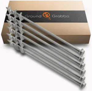 Screw in Tent Stake for Sand and Loose Ground | Premium Drill Driven Ground Anchor Earth Screws| x6 GroundGrabba Pro II