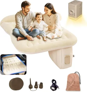Self-Inflating Air Mattress Back Seat for SUV Portable PVC Air Couch Flocking Surface Car Air Couch Mat Built-in Charging Pump with Inflate-Deflate Function Beige and Brown