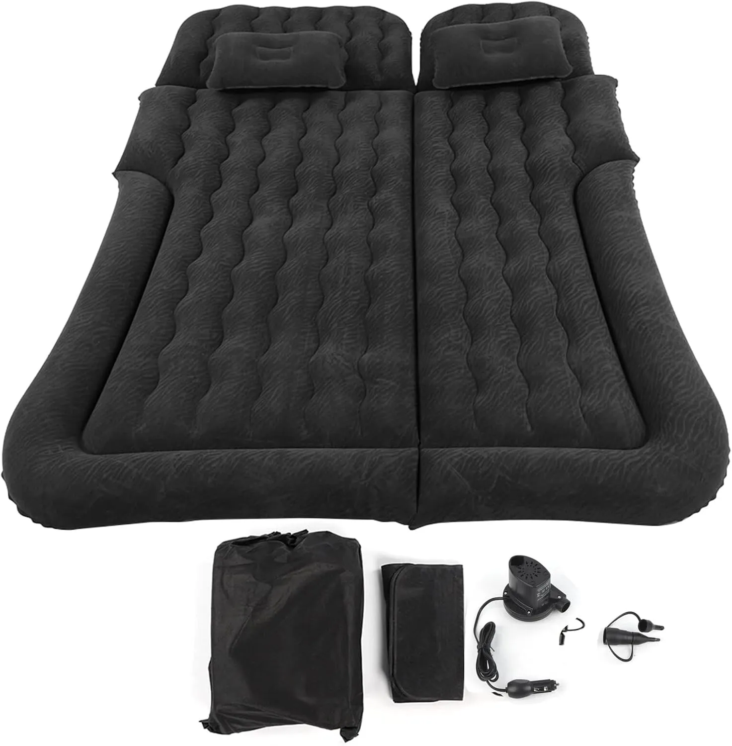Self-Inflating Air Mattress Portable Comfortable and Durable Car Air Mattress for Road Trips Camping Leakproof and All-Weather Air Mattresses for SUV RV and Truck (B001-black)