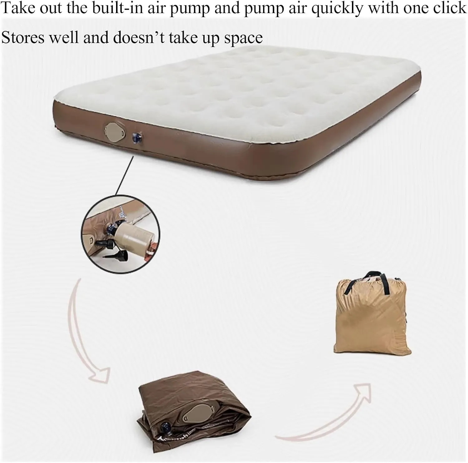 Self-Inflating Mattress, Outdoor Sleeping mat, Camping Tent Sleeping mat, Portable Double Mattress., 78.74inX59.05inX9.84in, White Brown, 2168574