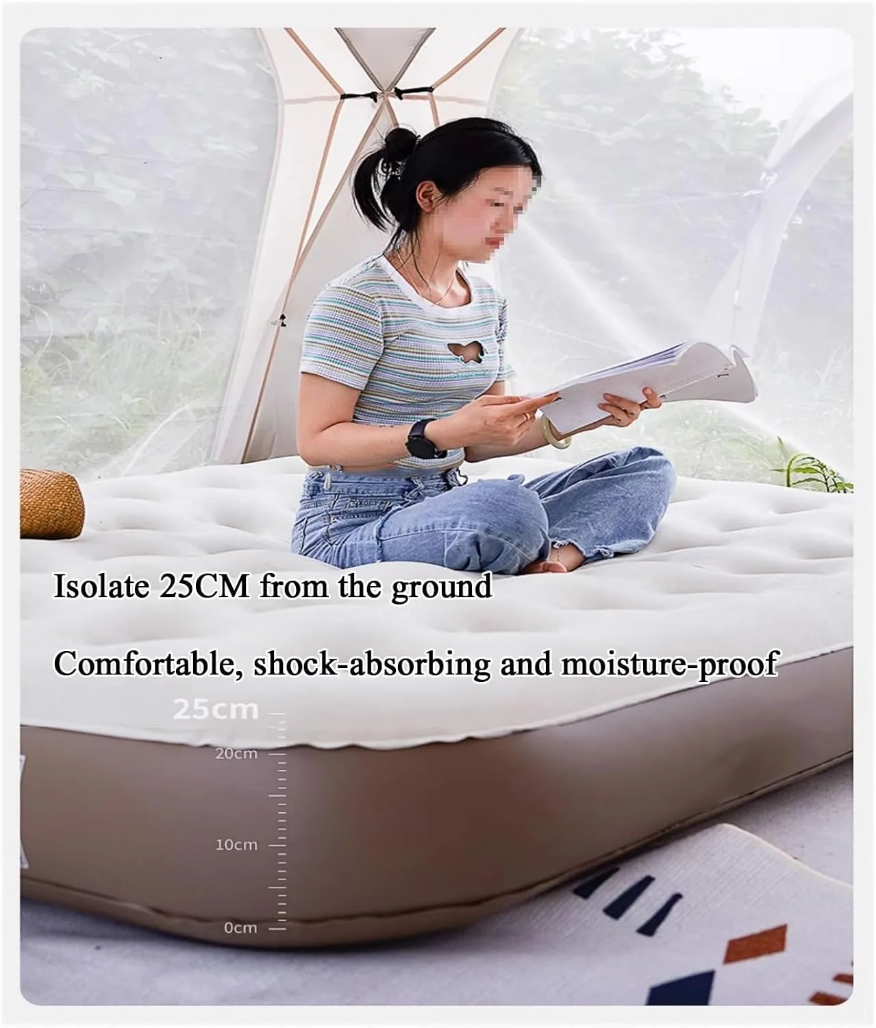 Self-Inflating Mattress, Outdoor Sleeping mat, Camping Tent Sleeping mat, Portable Double Mattress., 78.74inX59.05inX9.84in, White Brown, 2168574