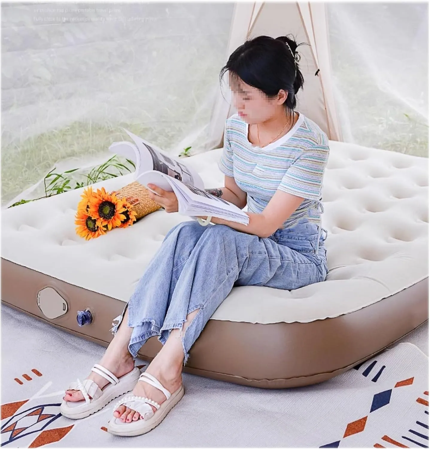 Self-Inflating Mattress, Outdoor Sleeping mat, Camping Tent Sleeping mat, Portable Double Mattress., 78.74inX59.05inX9.84in, White Brown, 2168574