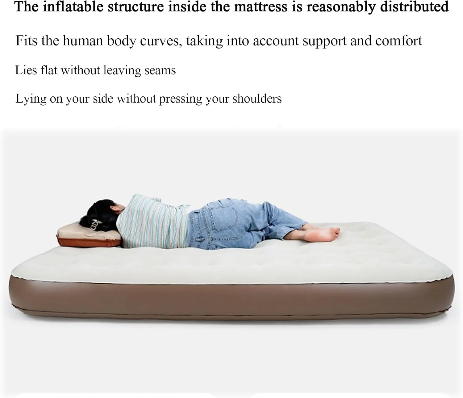 Self-Inflating Mattress, Outdoor Sleeping mat, Camping Tent Sleeping mat, Portable Double Mattress., 78.74inX59.05inX9.84in, White Brown, 2168574