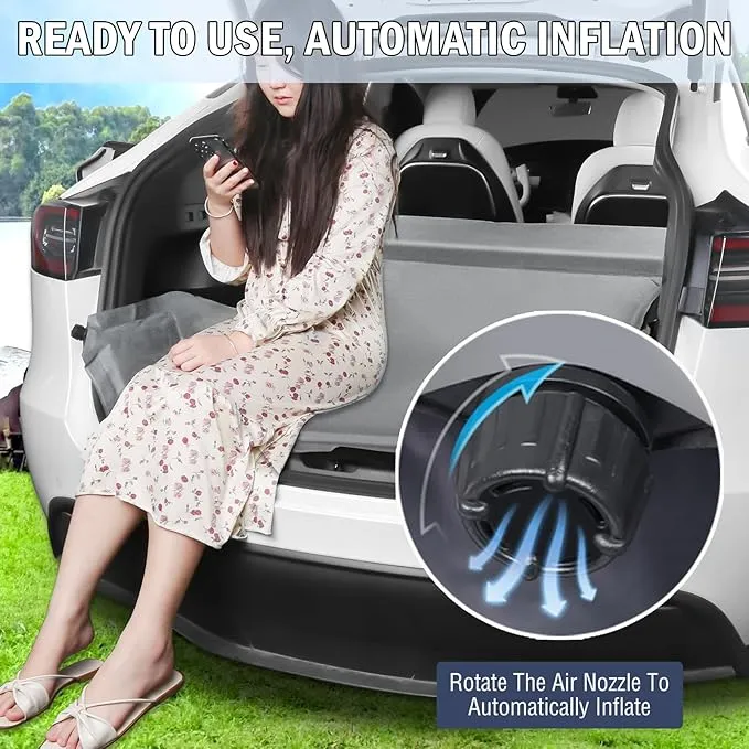 Self Inflating Sleeping Pad for Tesla Model Y 2024-2020 Memory Foam Portable Camping Mattress Car Camping Mattress Bed for Model Y Chamois Surface for All Season