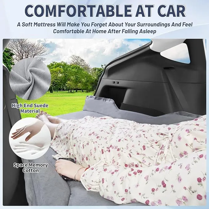 Self Inflating Sleeping Pad for Tesla Model Y 2024-2020 Memory Foam Portable Camping Mattress Car Camping Mattress Bed for Model Y Chamois Surface for All Season