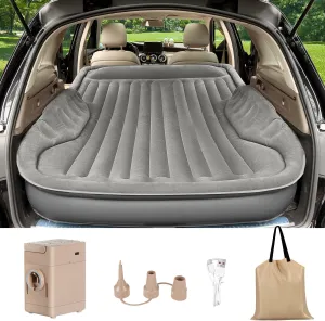 Self-Inflating SUV Air Mattress with Built in Electric Pump，car air Mattress with Pillow for Trunk，Portable car Mattress for Travle and Camping, Gray