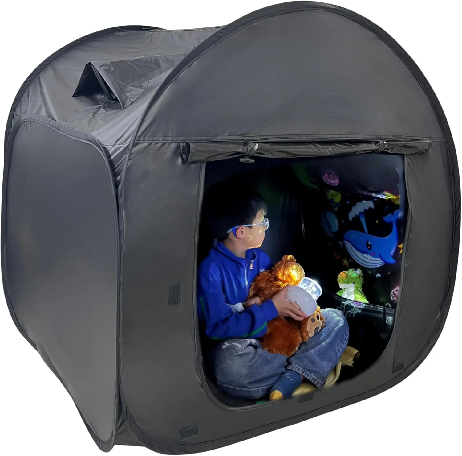 Sensory Tent for Kids with CPC Certification - Sensory Calm Corner Helps Autism, ADHD, SPD Children Relax, Reduce Anxiety - Portable Pop-up Blackout Hideout Play Tent Toys Add Windows