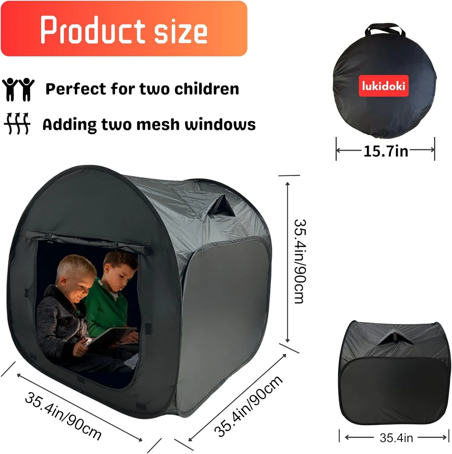 Sensory Tent for Kids with CPC Certification - Sensory Calm Corner Helps Autism, ADHD, SPD Children Relax, Reduce Anxiety - Portable Pop-up Blackout Hideout Play Tent Toys Add Windows