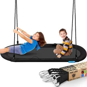 SereneLife 67" Oval Saucer Swing - Giant Outdoor Swing Set with Universal Hanging Kit, Swinging Seat Spinner with Carry Bag, Weatherproof, Water-Resistant, Supports Up to 700 lbs, Black
