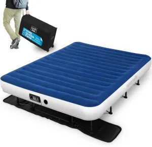 SereneLife EZ Bed Air Mattress with Frame and Rolling Case, Self-Inflating Airbed with Built in Pump for Travel and Hosting, King