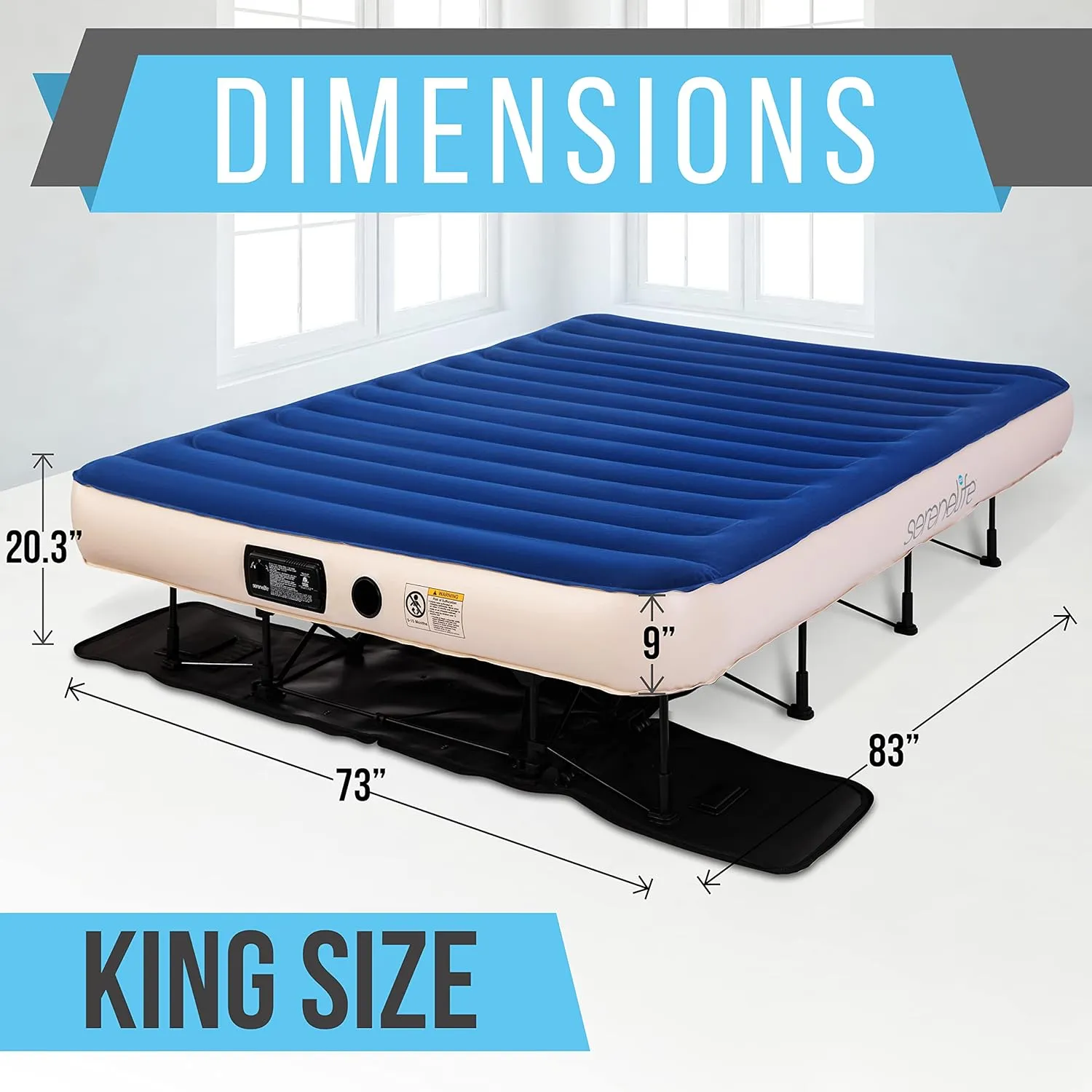 SereneLife EZ Bed Air Mattress with Frame and Rolling Case, Self-Inflating Airbed with Built in Pump for Travel and Hosting, King