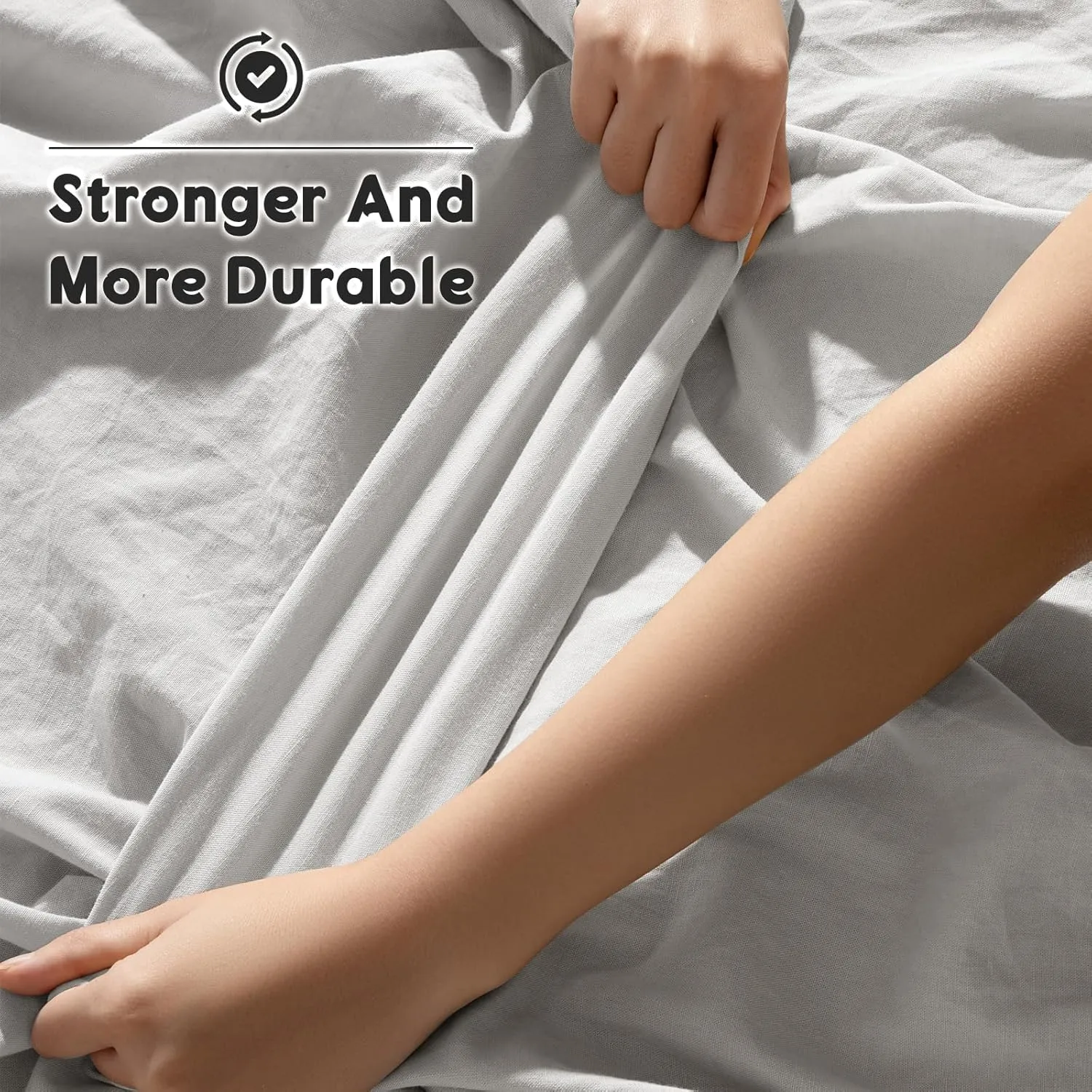 Shilucheng 100% French Linen Sheets - Queen Size Bed Sheets, Breathable & Cooling Pure Linen Sheets,Soft Durable and Tear Resistant -16 Inch Deep Pocket - 4Pcs (Grey, Queen)
