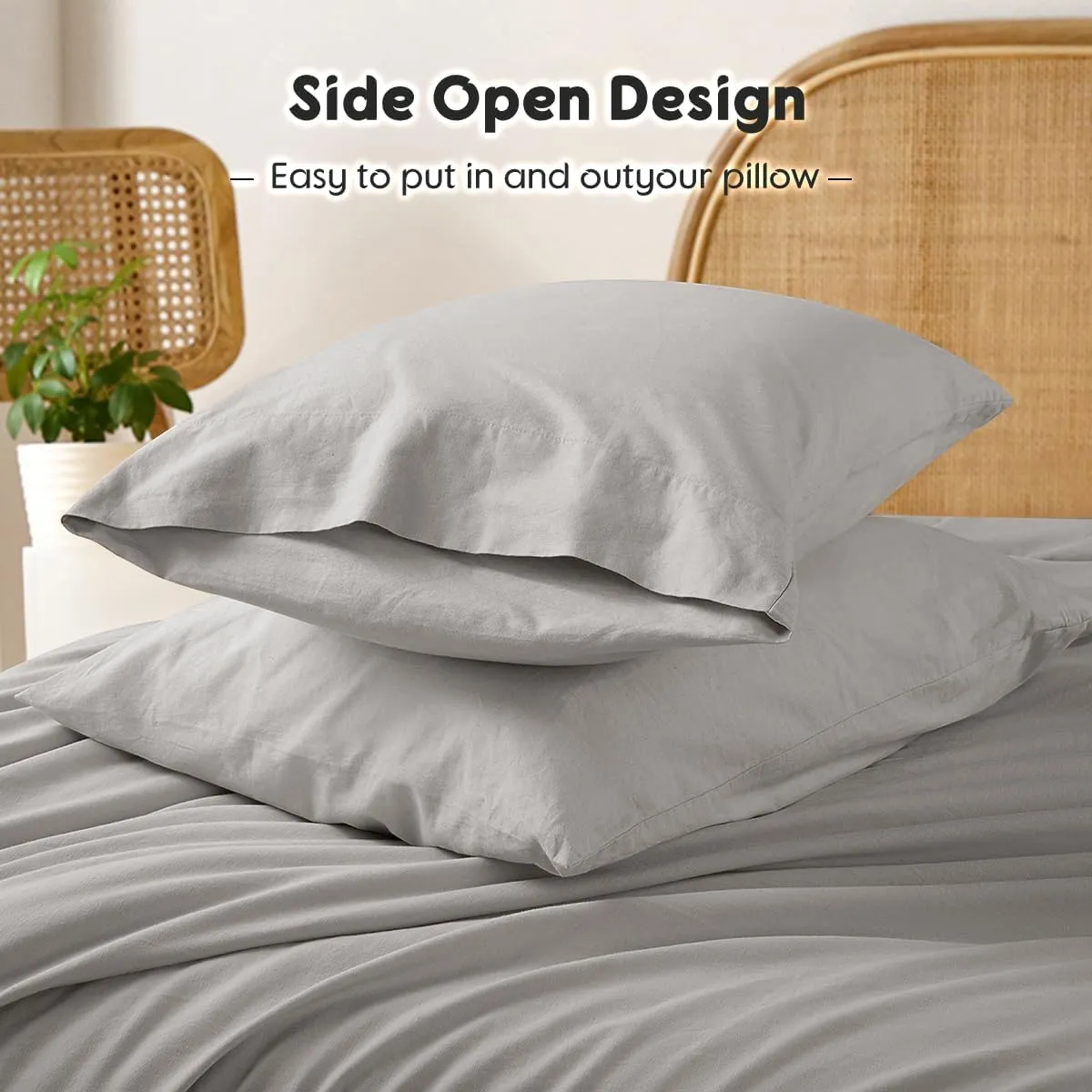 Shilucheng 100% French Linen Sheets - Queen Size Bed Sheets, Breathable & Cooling Pure Linen Sheets,Soft Durable and Tear Resistant -16 Inch Deep Pocket - 4Pcs (Grey, Queen)