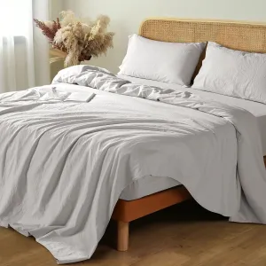 Shilucheng 100% French Linen Sheets - Queen Size Bed Sheets, Breathable & Cooling Pure Linen Sheets,Soft Durable and Tear Resistant -16 Inch Deep Pocket - 4Pcs (Grey, Queen)