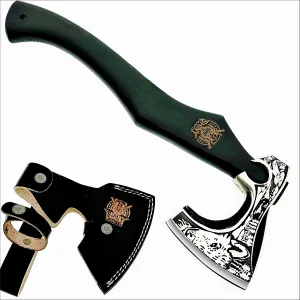 SHINY CRAFTS-Viking Axe Mens Axes Gifts for him Hatchet with Leather Sheath-Handmade Viking Axe with Carbon Steel Head Ashwood Handle Viking Gifts for Men with Premium Quality Leather Sheath (SCA 23)