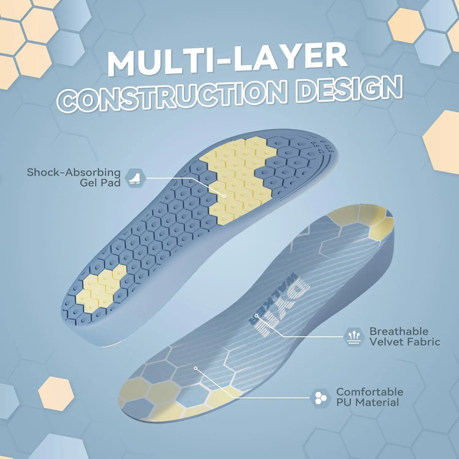 Shoe Lifts Men, DynWalker Height Increasing Shoe Inserts, Heel Lifts for Shoes, Suitable for Standing All Day, Comfort and Invisible Height Increase Insoles L Blue