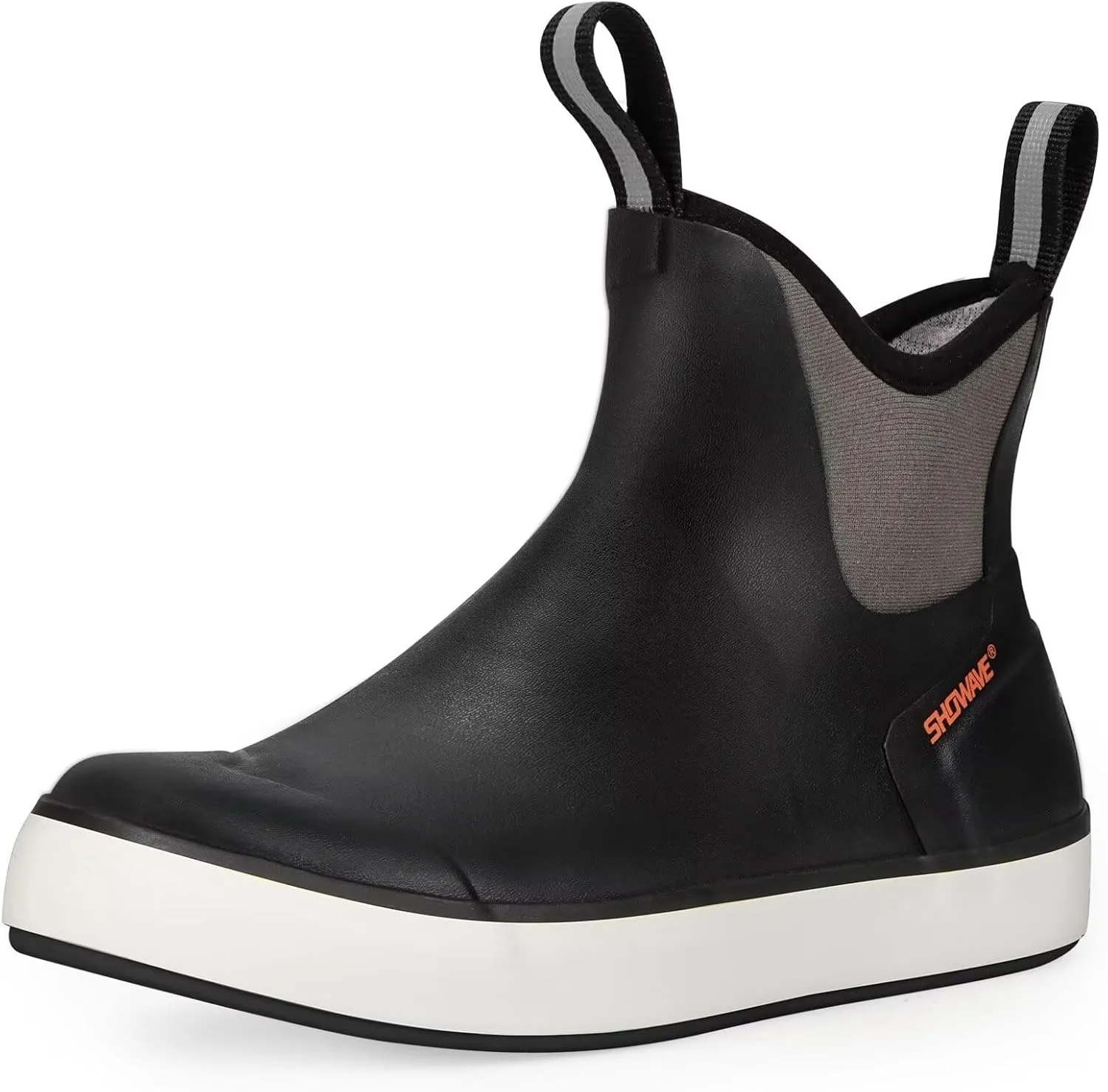 Showave Men’s Deck Boots Waterproof Ankle Saltwater Rain Boot Fishing Rubber Boots Slip On Neoprene Boat Booties Work Sailing Boot For Men