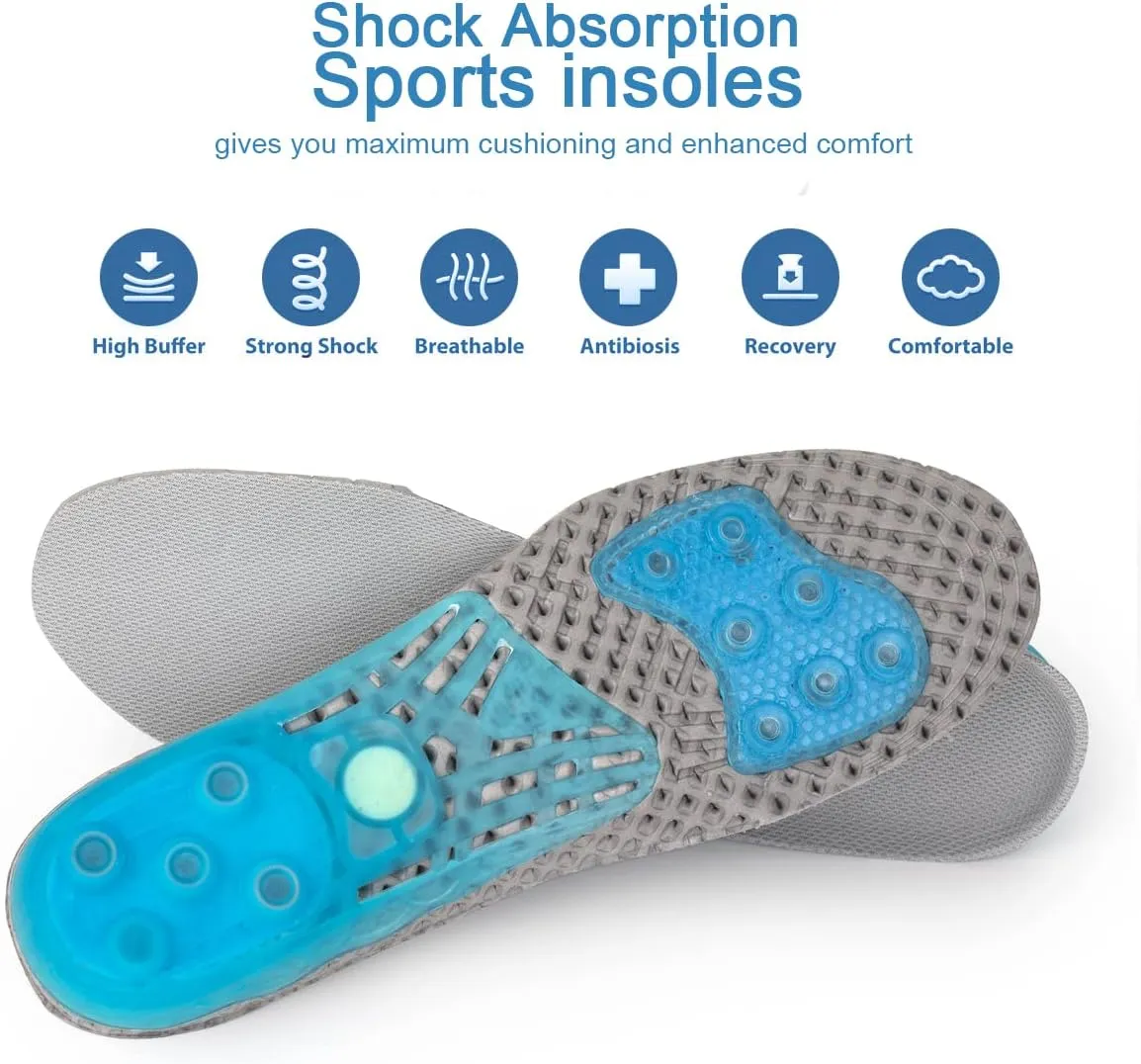 Silica Gel Sport Shoe Insoles for Kids and Women,MARRDO Spring Cushioning Shock Absorption Shoe Inserts,Plantar Fasciitis Arch Support Running Hiking Comfort Insoles (S Women 5-8/ Kids 2-6 Grey)
