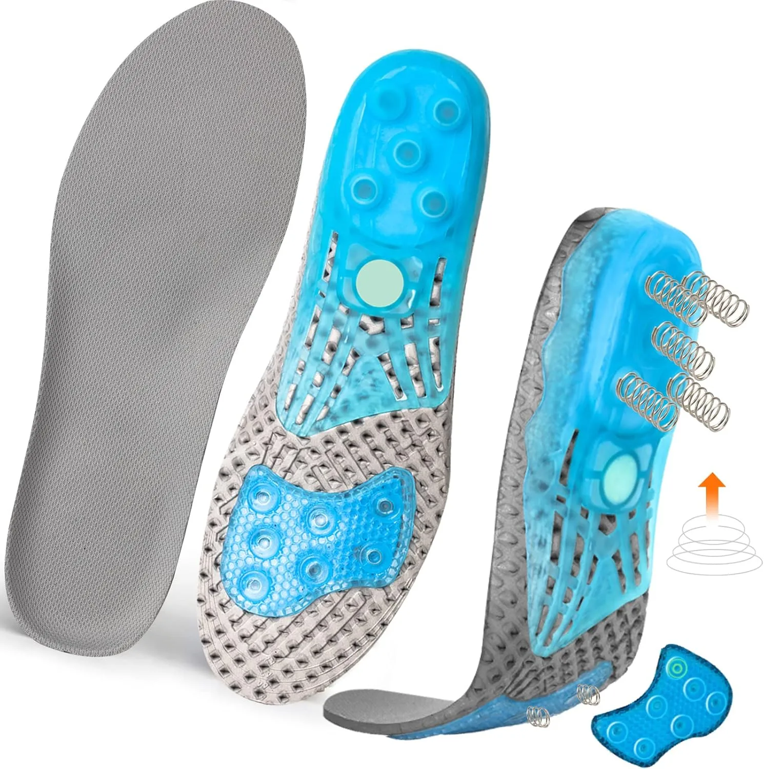 Silica Gel Sport Shoe Insoles for Kids and Women,MARRDO Spring Cushioning Shock Absorption Shoe Inserts,Plantar Fasciitis Arch Support Running Hiking Comfort Insoles (S Women 5-8/ Kids 2-6 Grey)