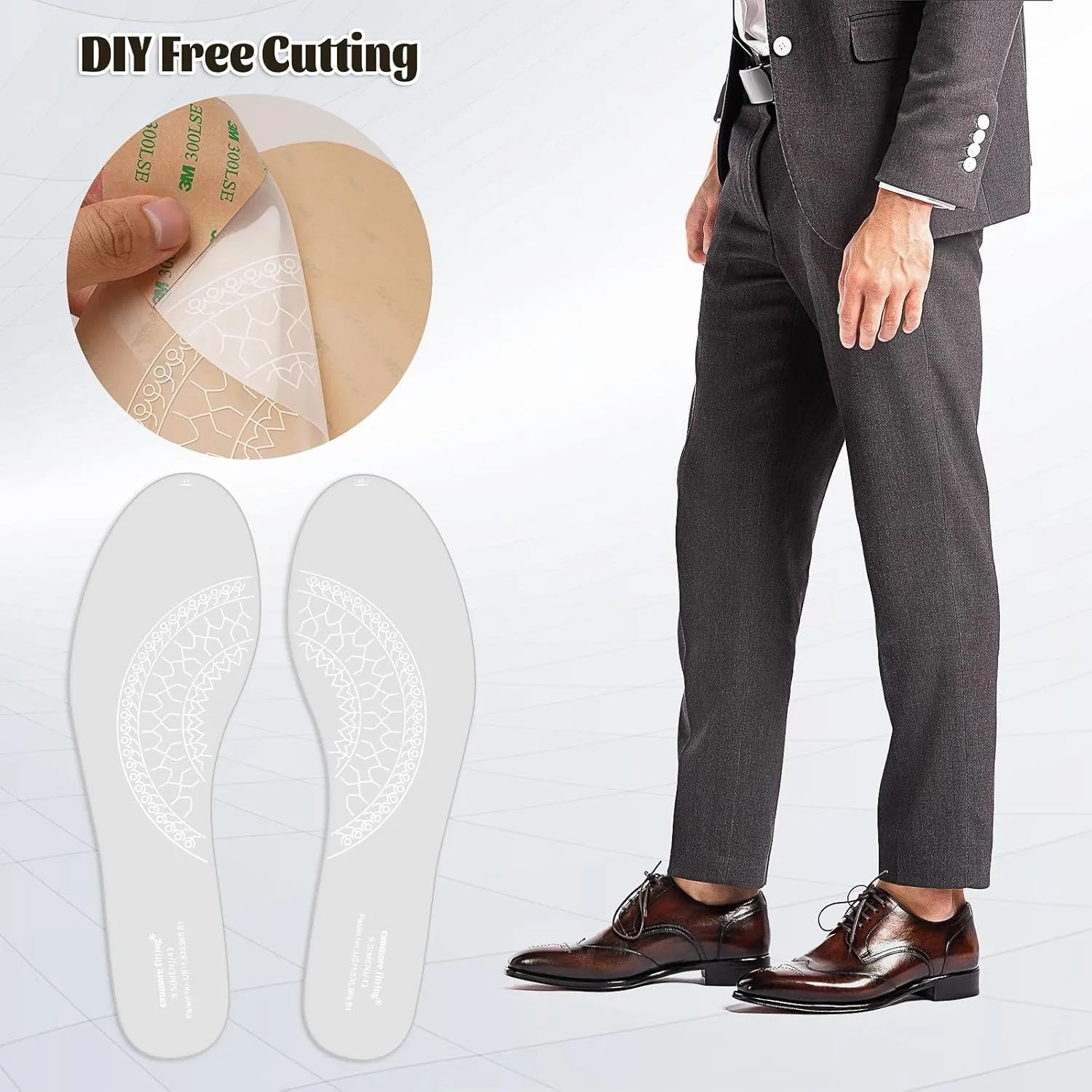 Silicone Self-Adhesive Insoles Sticker for Man's Leather Shoes Relieve Plantar Fasciitis Keep Shoes Dry Non-Slip Anti Odor Resistant