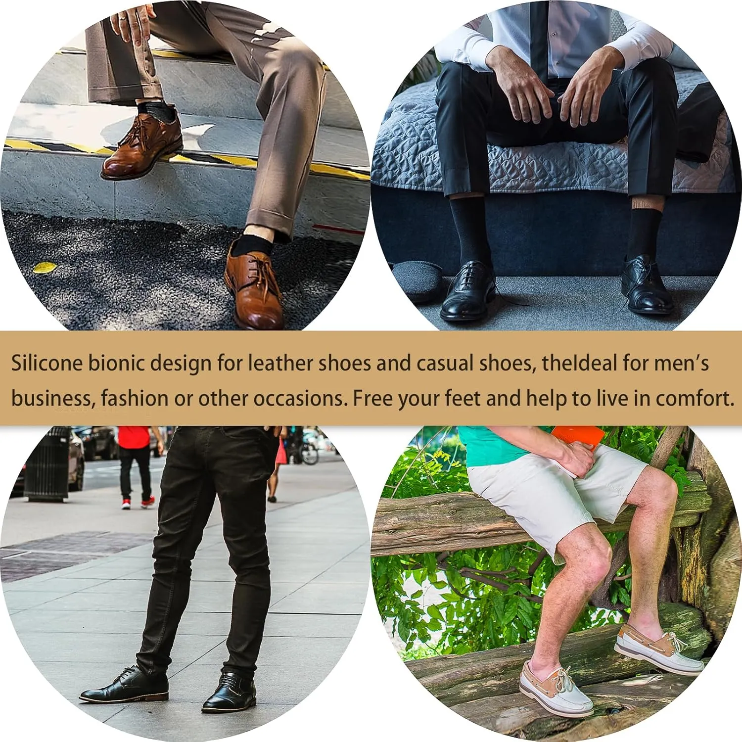 Silicone Self-Adhesive Insoles Sticker for Man's Leather Shoes Relieve Plantar Fasciitis Keep Shoes Dry Non-Slip Anti Odor Resistant