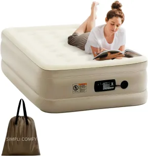 Simpli Comfy 18" Raised Twin Inflatable Air Mattress with Built-in AC Pump, Fast Self-Inflating Blow Up Air Bed with Waterproof Top for Home, Travel, Camping 75” x 40” x 18"