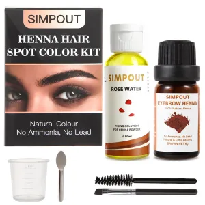 ​Simpout Henna Hair Powder with Rose Water - Natural Henna Hair Spot Color Kit, No Ammonia, No Lead, Water & Smudge Proof, Easy to Use(Brown)