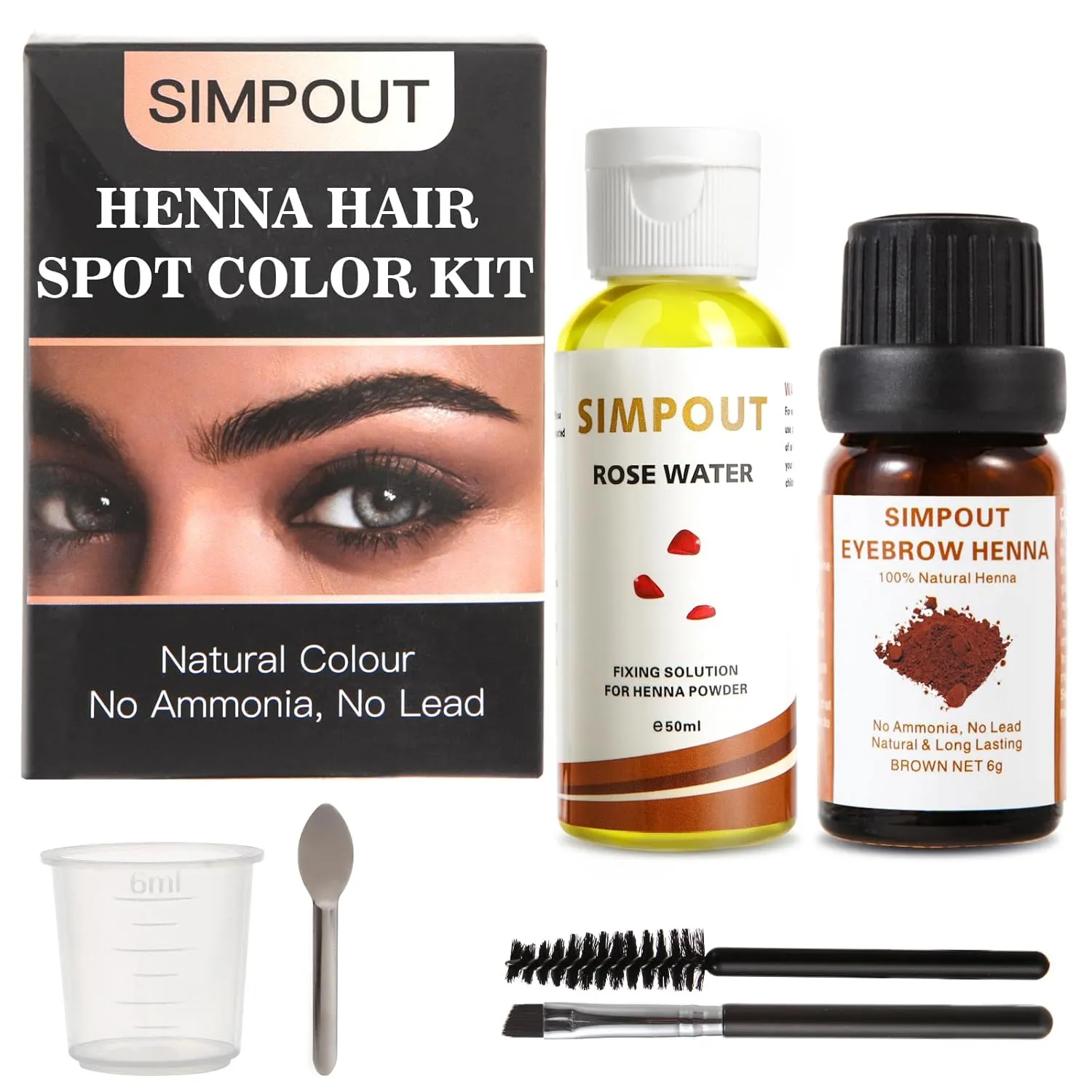 ​Simpout Henna Hair Powder with Rose Water - Natural Henna Hair Spot Color Kit, No Ammonia, No Lead, Water & Smudge Proof, Easy to Use(Brown)
