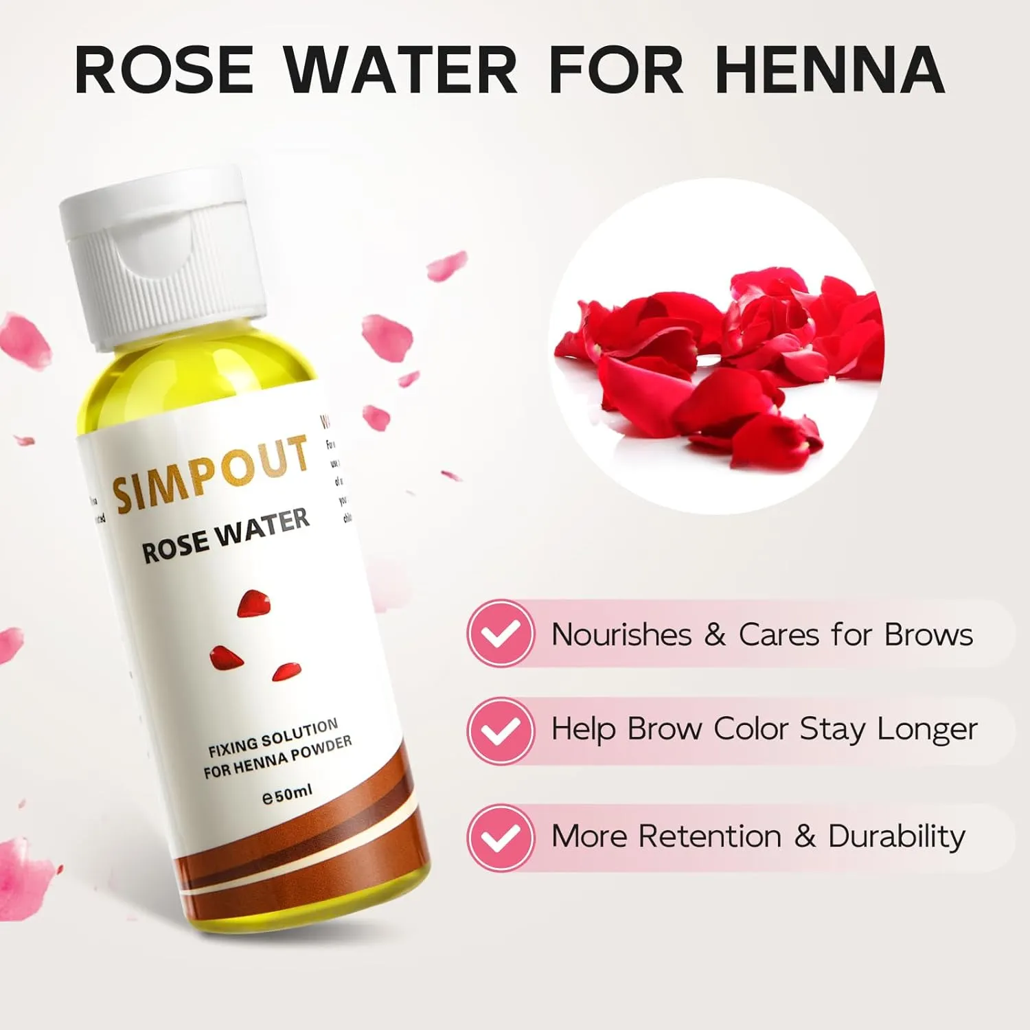 ​Simpout Henna Hair Powder with Rose Water - Natural Henna Hair Spot Color Kit, No Ammonia, No Lead, Water & Smudge Proof, Easy to Use(Brown)