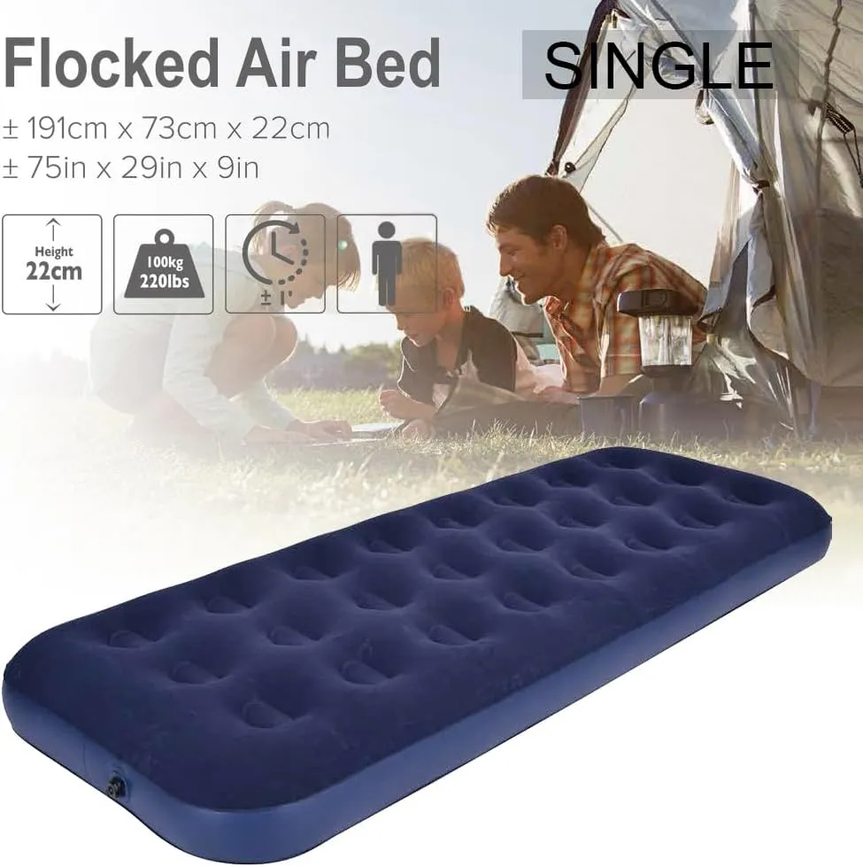Single Camping Air Mattress Inflatable Air Bed with Flocked Top for Indoor or Outdoor