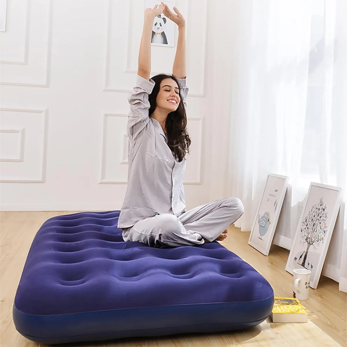 Single Camping Air Mattress Inflatable Air Bed with Flocked Top for Indoor or Outdoor
