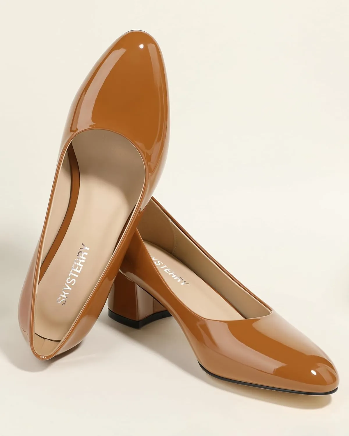 SKYSTERRY Women's Pumps Chunky Block Closed Round Toe Heels Low Heel Comfortable Dress Shoes for Business Work Wedding 2 Inch