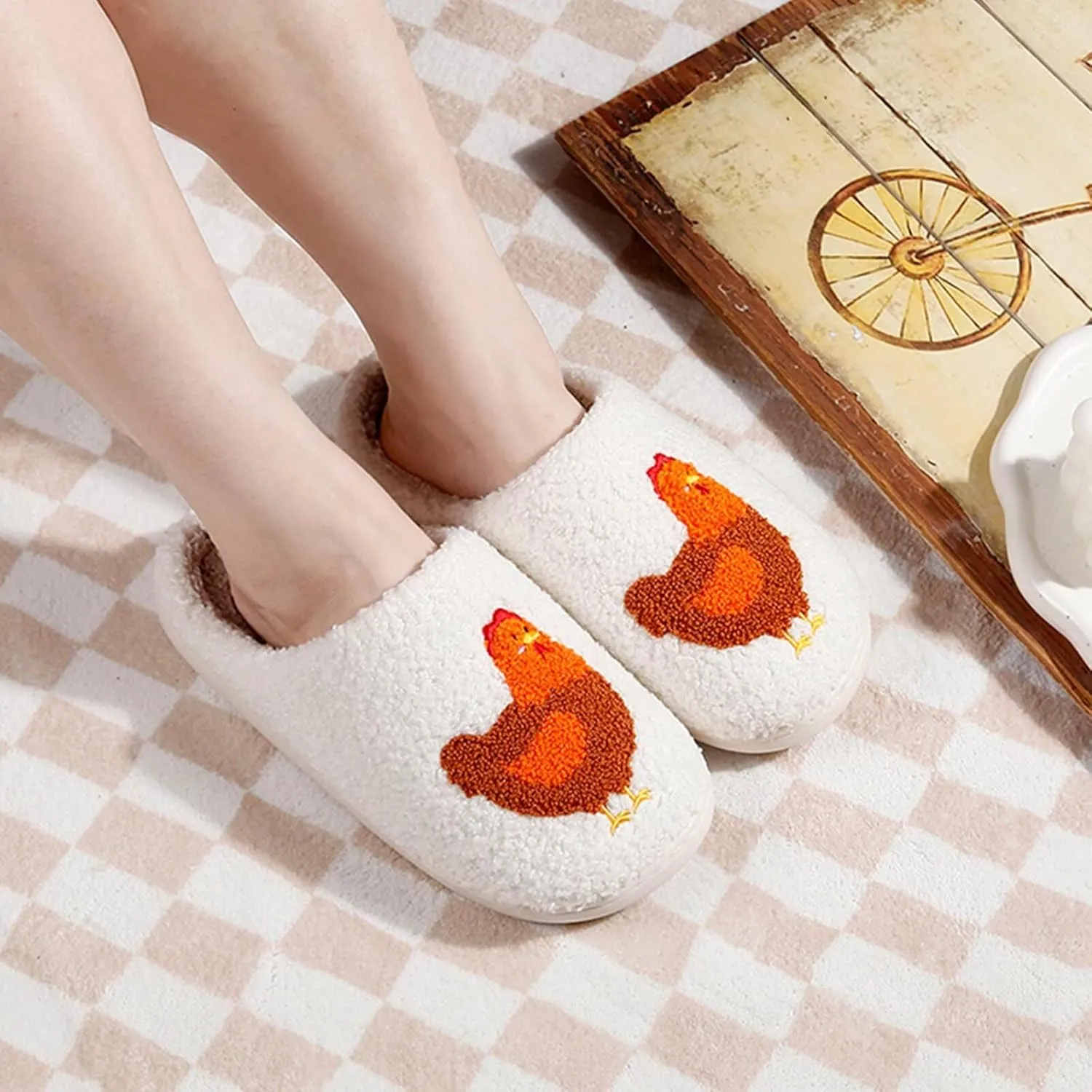 Slippers for Women Men Fruit Cute Animal Chicken Dog Lemon Memory Foam Fluffy Cozy House Indoor Outdoor Shoes