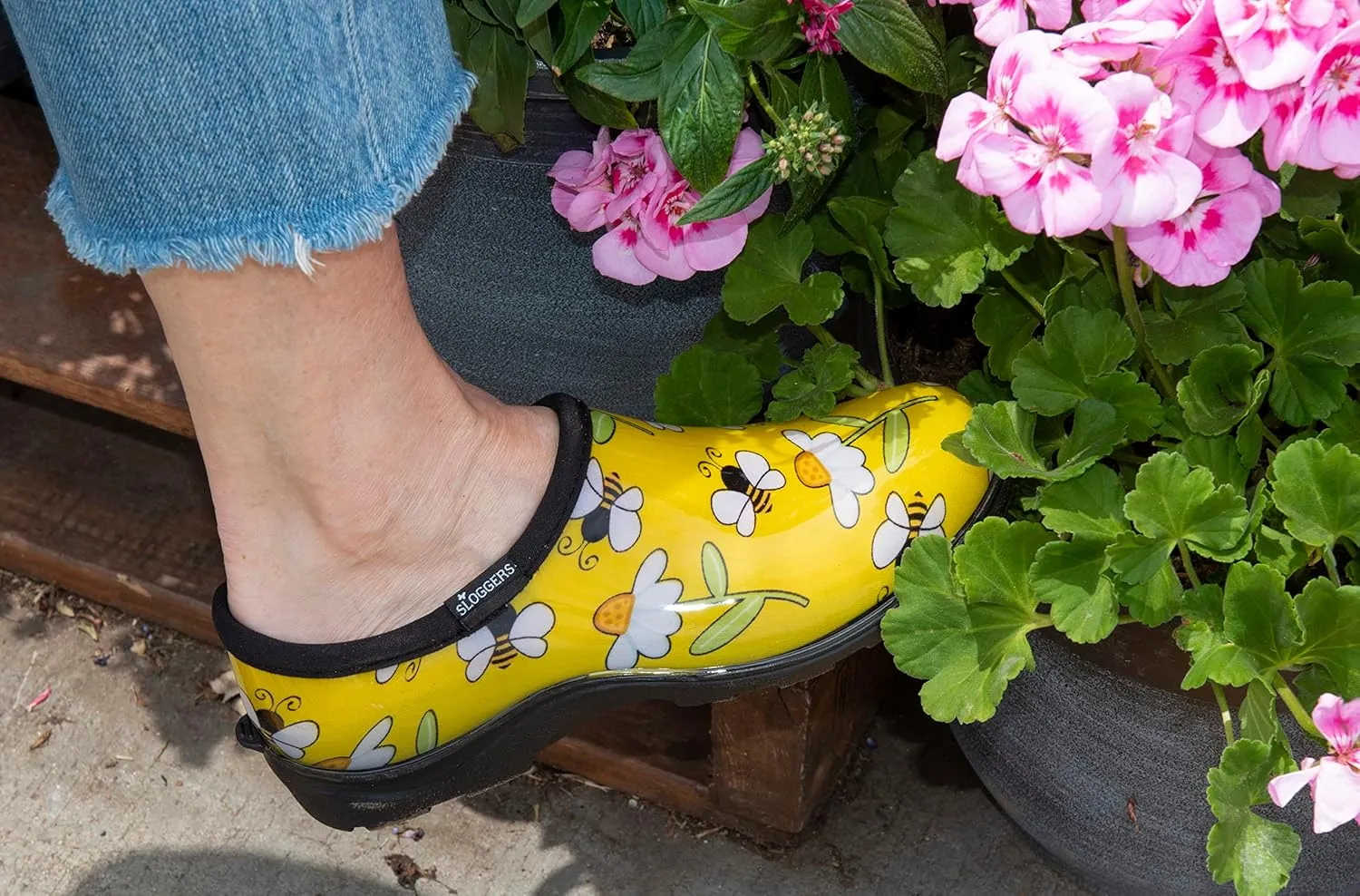 Sloggers Original Waterproof Rain and Garden Shoe for Women– Outdoor Slip-On Garden Clog - Made in The USA with Premium Comfort Insole and Arch Support - Bee Print Yellow, Size 6