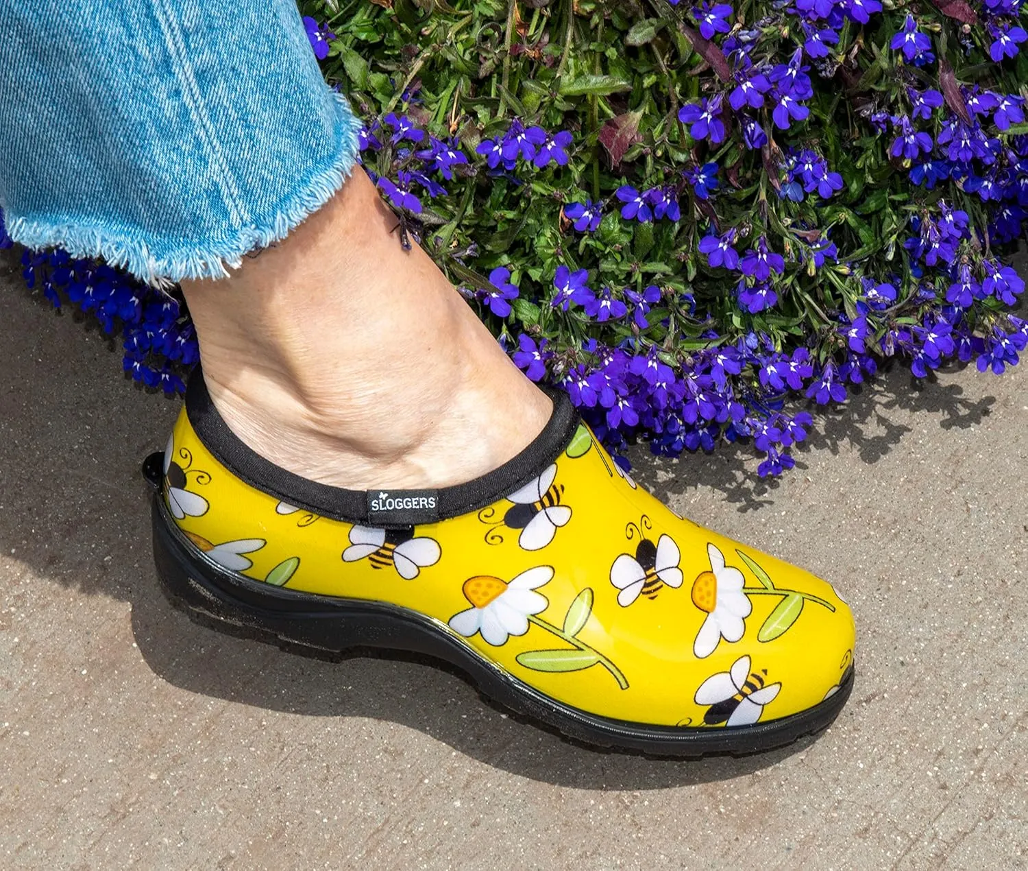 Sloggers Original Waterproof Rain and Garden Shoe for Women– Outdoor Slip-On Garden Clog - Made in The USA with Premium Comfort Insole and Arch Support - Bee Print Yellow, Size 6