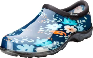 Sloggers Original Waterproof Rain and Garden Shoe for Women– Outdoor Slip-On Garden Clog - Made in The USA with Premium Comfort Insole and Arch Support - Blue Floral Fun Print, Size 10