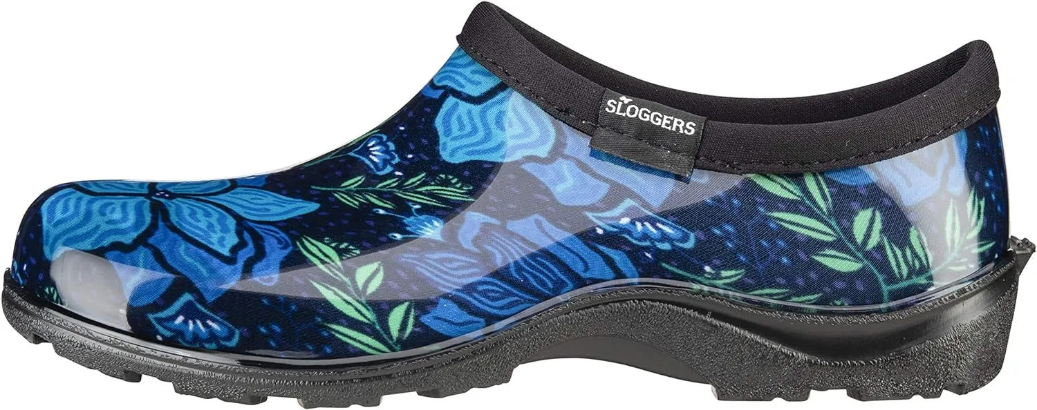 Sloggers Original Waterproof Rain and Garden Shoe for Women– Outdoor Slip-On Garden Clog - Made in The USA with Premium Comfort Insole and Arch Support - Blue Spring Surprise Print, Size 10
