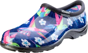 Sloggers Original Waterproof Rain and Garden Shoe for Women– Outdoor Slip-On Garden Clog - Made in The USA with Premium Comfort Insole and Arch Support - Blue/Pink Hummingbird Print, Size 6