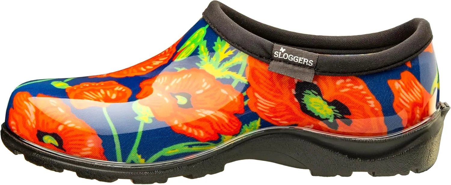 Sloggers Original Waterproof Rain and Garden Shoe for Women– Outdoor Slip-On Garden Clog - Made in The USA with Premium Comfort Insole and Arch Support - Bold Poppies Blue, Size 10