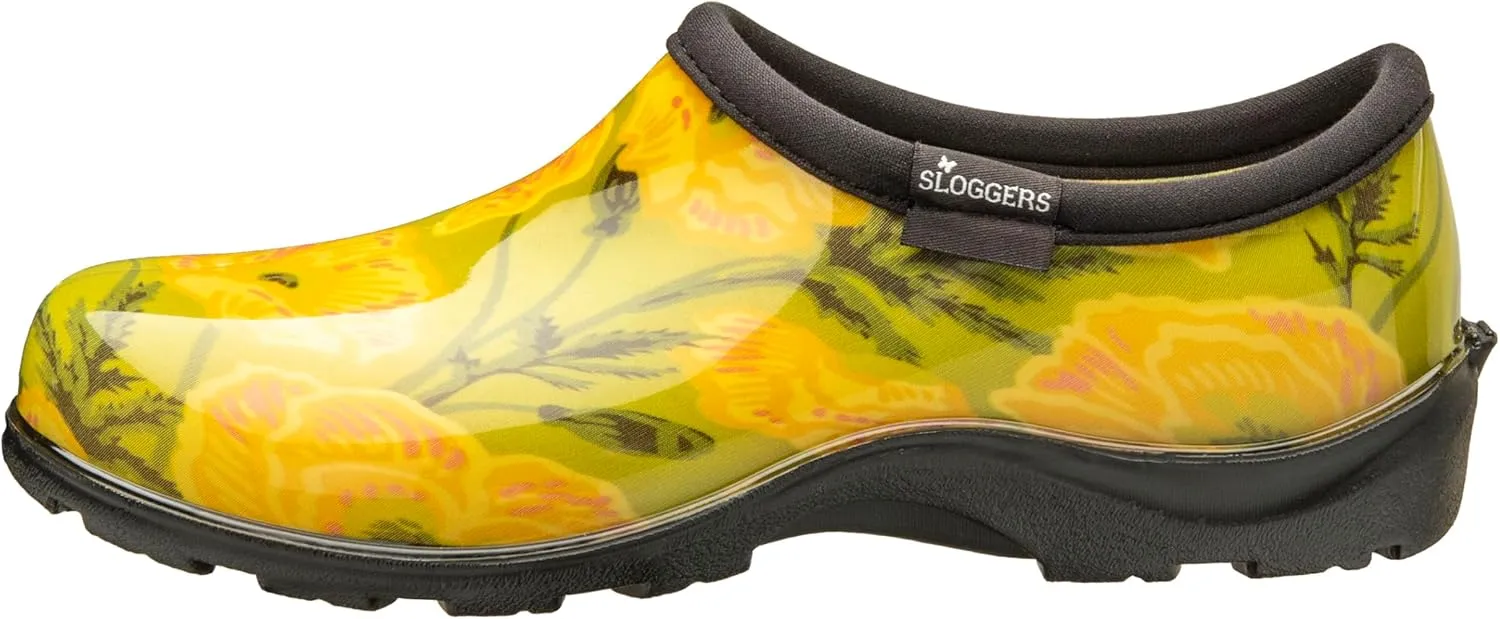 Sloggers Original Waterproof Rain and Garden Shoe for Women– Outdoor Slip-On Garden Clog - Made in The USA with Premium Comfort Insole and Arch Support - Bold Poppies Lt Green, Size 11