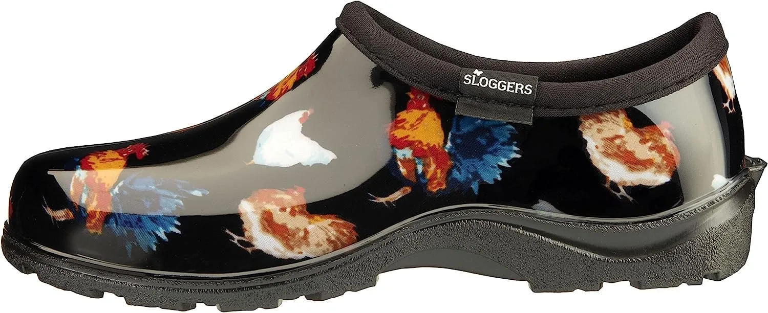Sloggers Original Waterproof Rain and Garden Shoe for Women– Outdoor Slip-On Garden Clog - Made in The USA with Premium Comfort Insole and Arch Support - Classic Chicken Black, Size 9