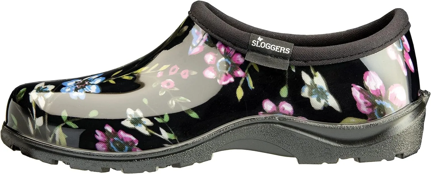 Sloggers Original Waterproof Rain and Garden Shoe for Women– Outdoor Slip-On Garden Clog - Made in The USA with Premium Comfort Insole and Arch Support - Ditsy Spring Black, Size 10
