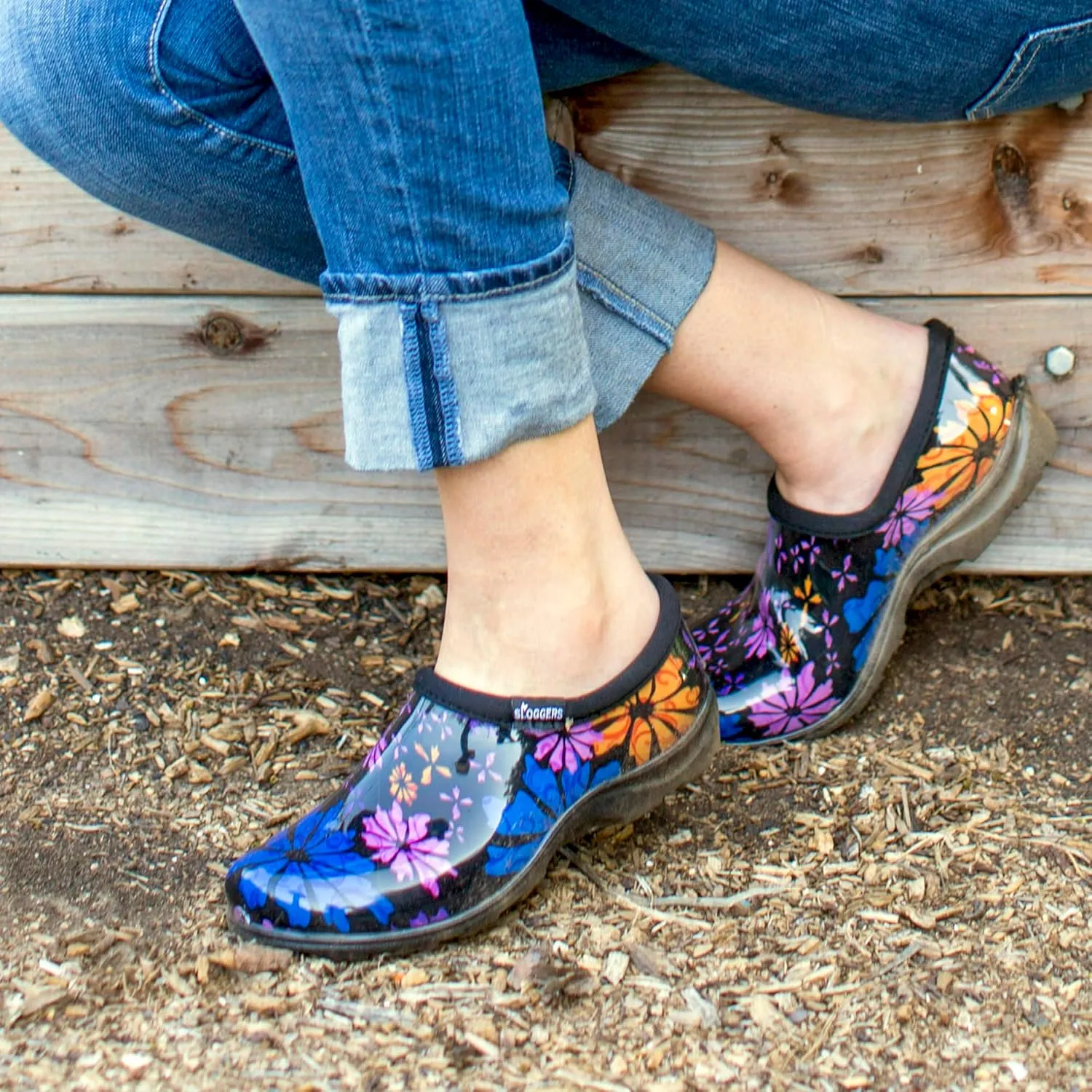 Sloggers Original Waterproof Rain and Garden Shoe for Women– Outdoor Slip-On Garden Clog - Made in The USA with Premium Comfort Insole and Arch Support - Flower Power, Size 6