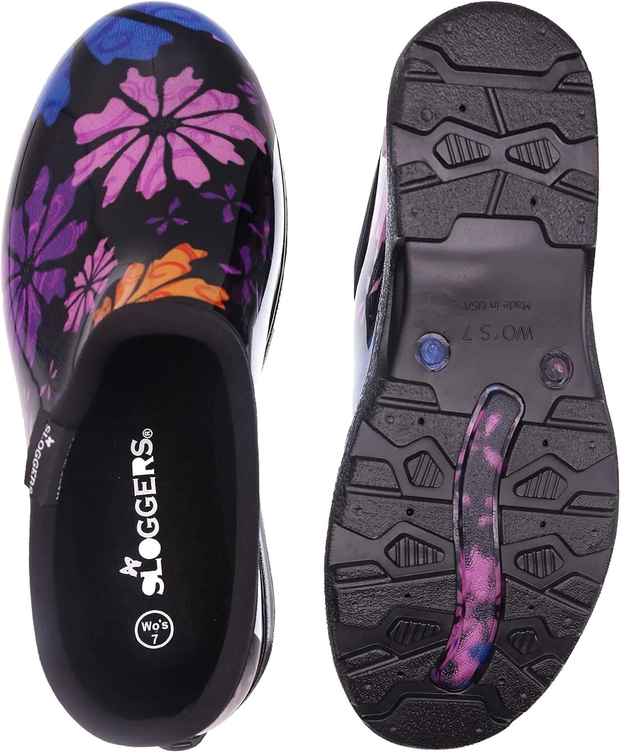 Sloggers Original Waterproof Rain and Garden Shoe for Women– Outdoor Slip-On Garden Clog - Made in The USA with Premium Comfort Insole and Arch Support - Flower Power, Size 6
