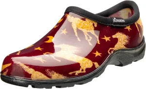 Sloggers Original Waterproof Rain and Garden Shoe for Women– Outdoor Slip-On Garden Clog - Made in The USA with Premium Comfort Insole and Arch Support - Horse Stars Barn Red, Size 9