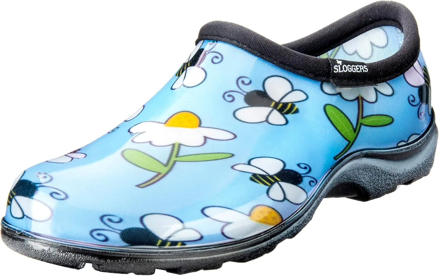 Sloggers Original Waterproof Rain and Garden Shoe for Women– Outdoor Slip-On Garden Clog - Made in The USA with Premium Comfort Insole and Arch Support - Lt Blue Bee Print, Size 6